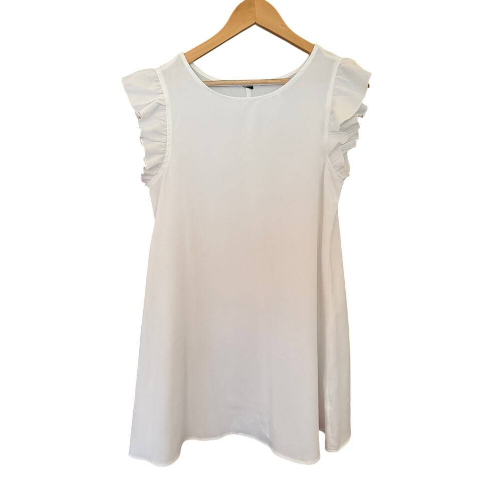 White Flutter Sleeve Shift Dress Mini Slip Ruffle Sleeve Wedding Bridal Size M